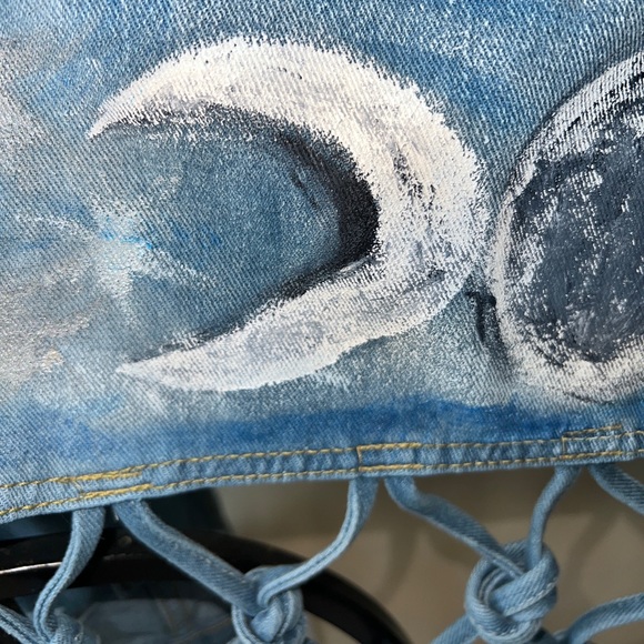 Triple Moon Hand Painted Denim Jacket XL NWT - Picture 6 of 10